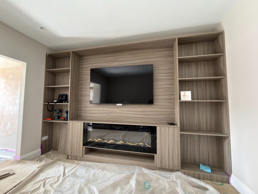 Media wall with LED shelving