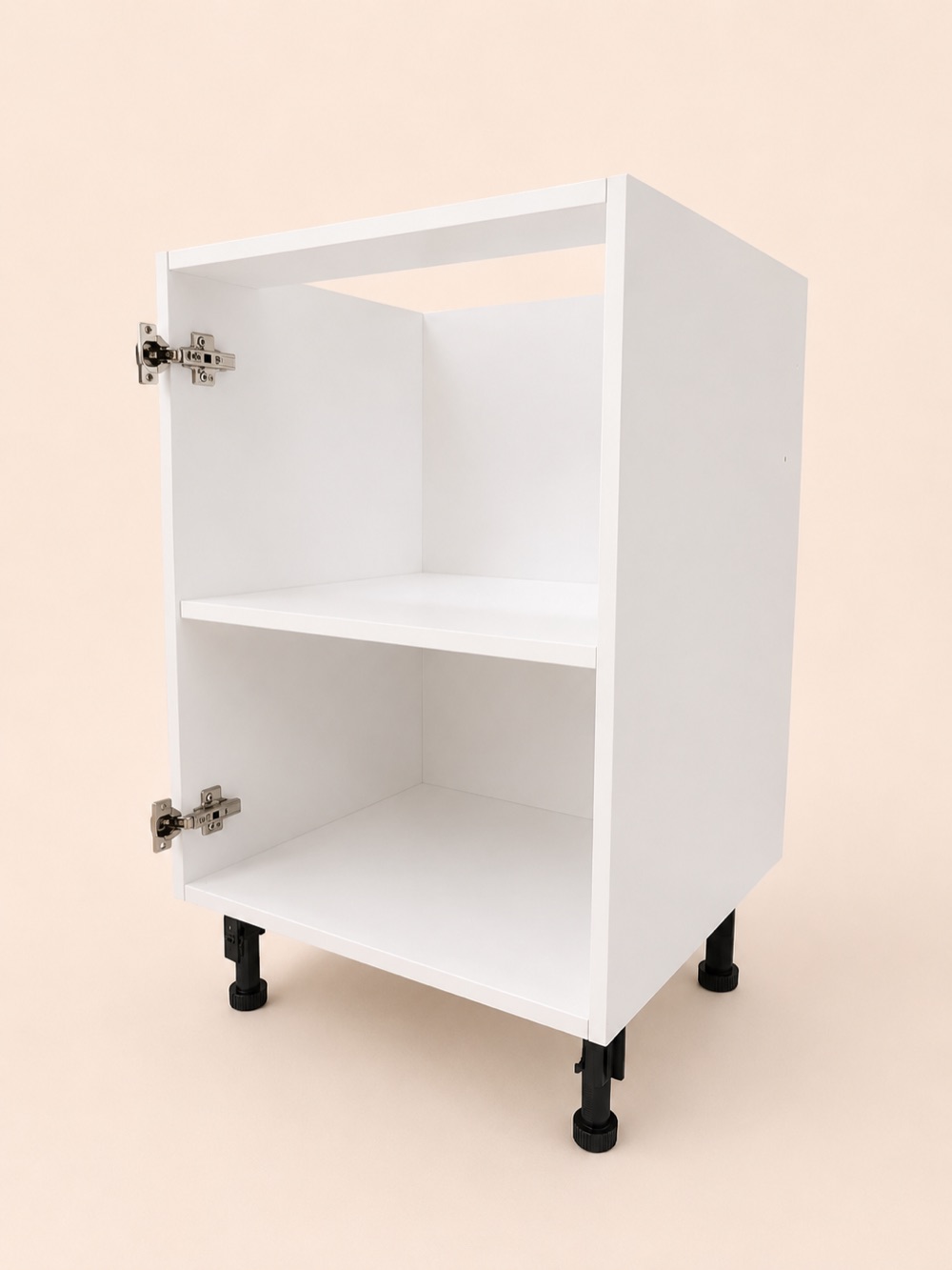 A 600mm base unit built, on adjustable legs with a shelf fitted