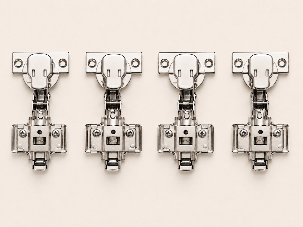 Four integrated soft-close hinges with their mounting plates