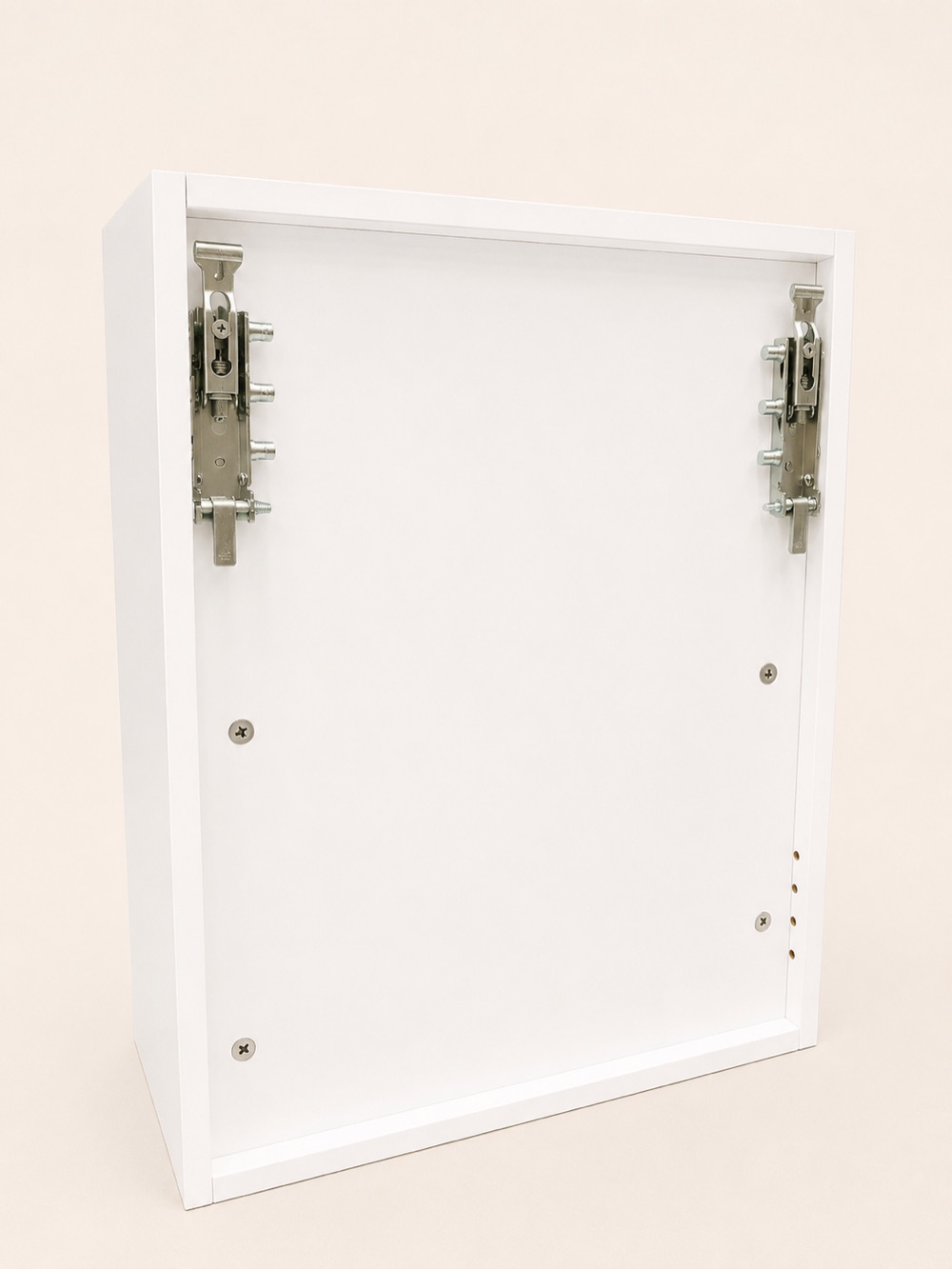 The same wall unit from behind with heavy-duty adjustable hangers fitted to both sides